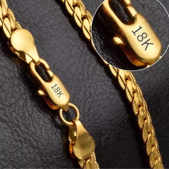 Gold 45cm 5MM Full Sideways Chain Necklace For Women Men Fashion Jewelry - Picture 3 of 5